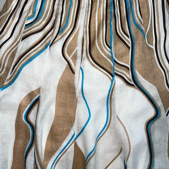 Elie Tahari 100% Linen Mara Aquamarine Abstract Stripe Skirt Fit & Flare Size 8 - Picture 3 of 14